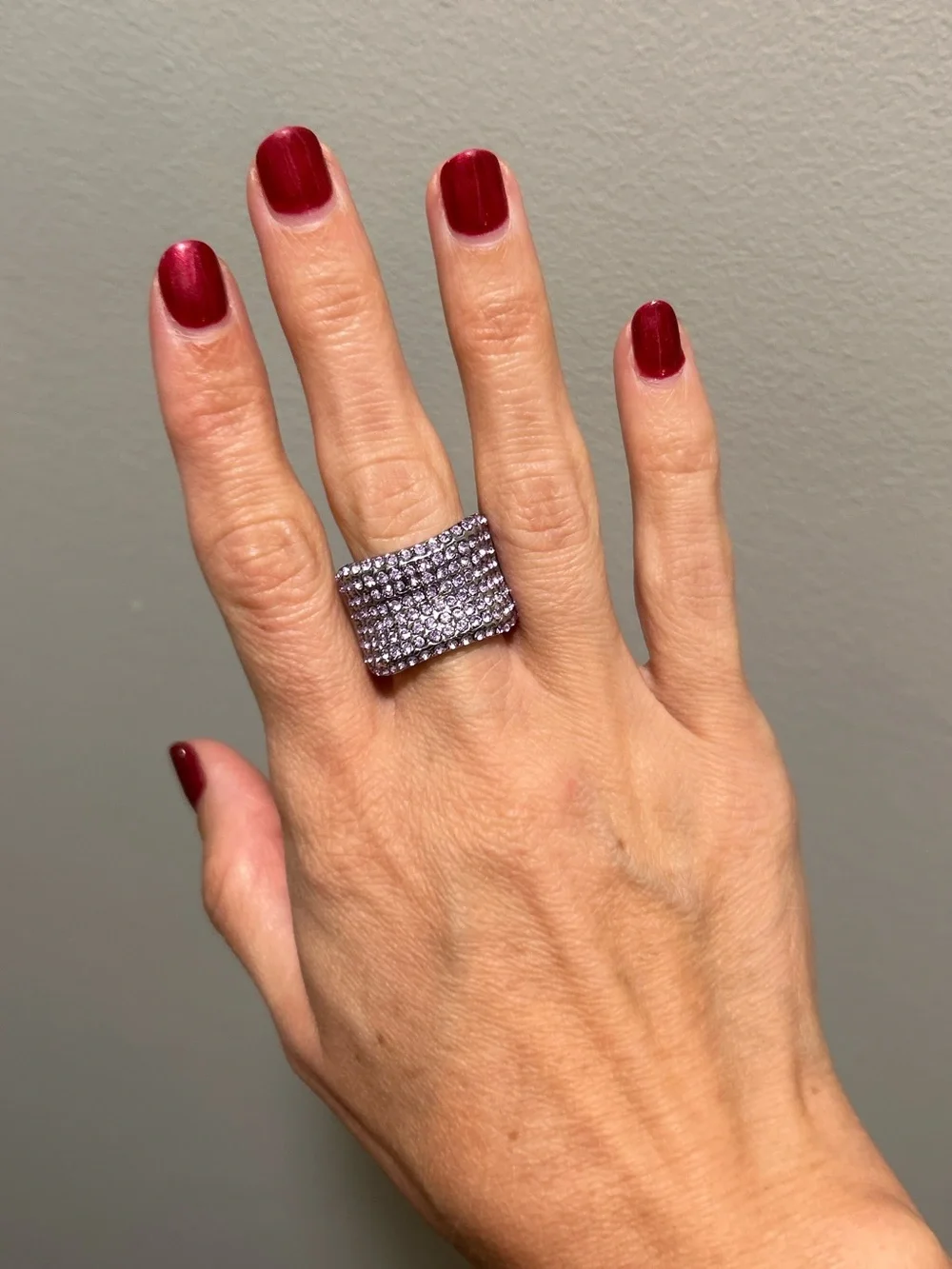 Silver-Tone Pave Crystal Wide Band Ring - Elegant Women's Jewelry